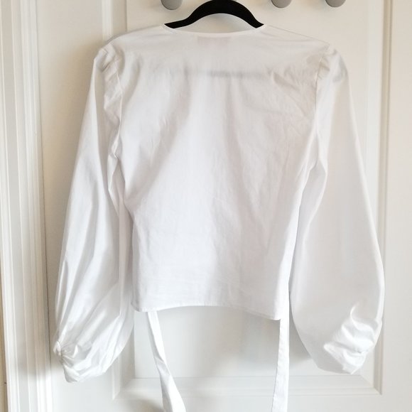 White Balloon Sleeve Wrap Tie Shirt/ Blouse - Picture 9 of 9